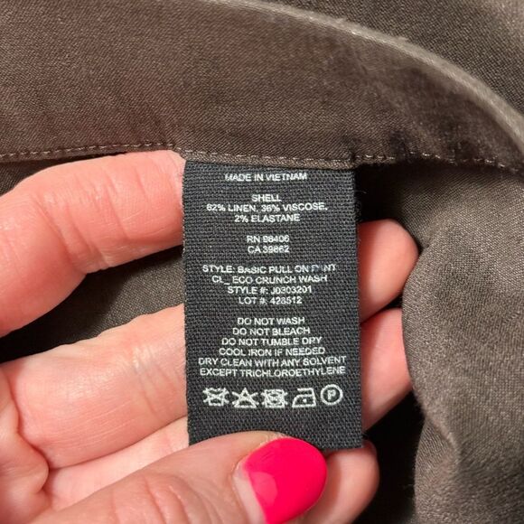 Theory Espresso Brown Organic Crunch Linen Basic Ankle Pull On Pant - Picture 7 of 8